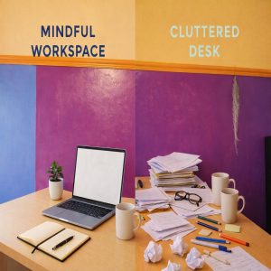 How different people work in small business shown through organised and cluttered workspaces